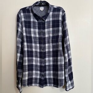 J. Crew Navy and White Plaid Button Down Shirt